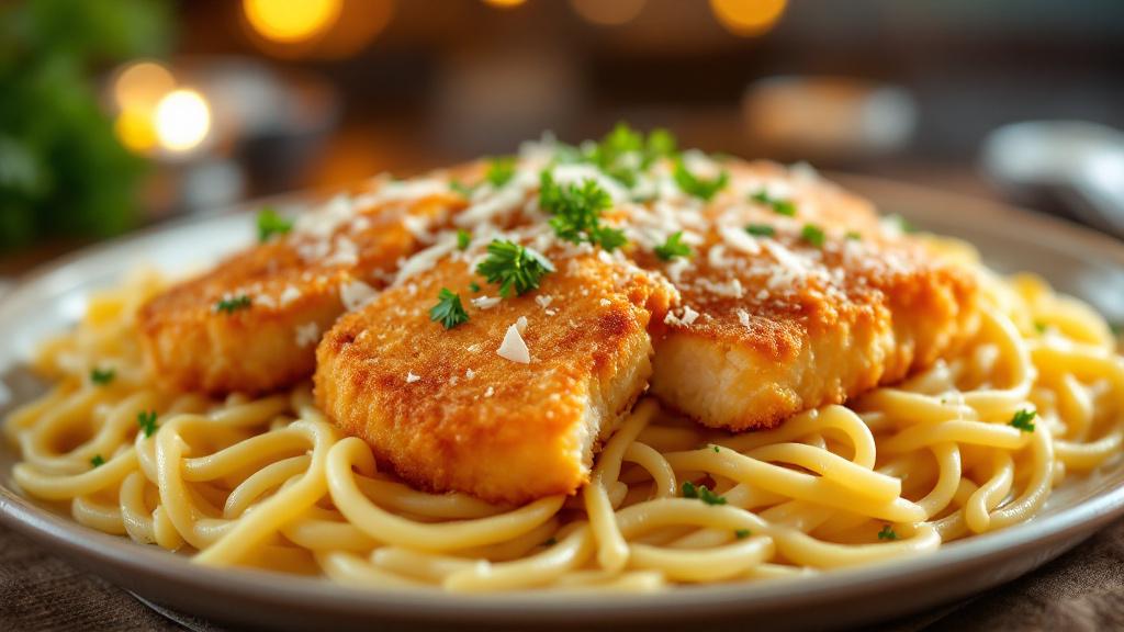 Crispy Chicken Fritta served at Olive Garden with creamy Alfredo pasta