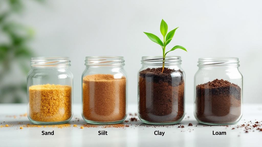 A diagram comparing different soil types like sand, clay, and loam for garden growth.