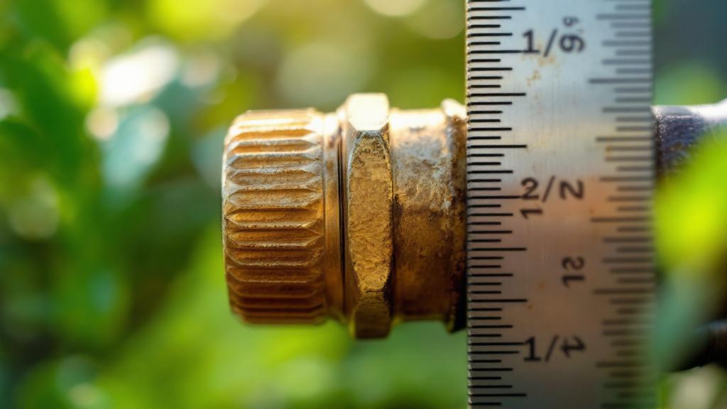 Measuring the outside diameter of a standard 3/4 inch garden hose thread fitting.