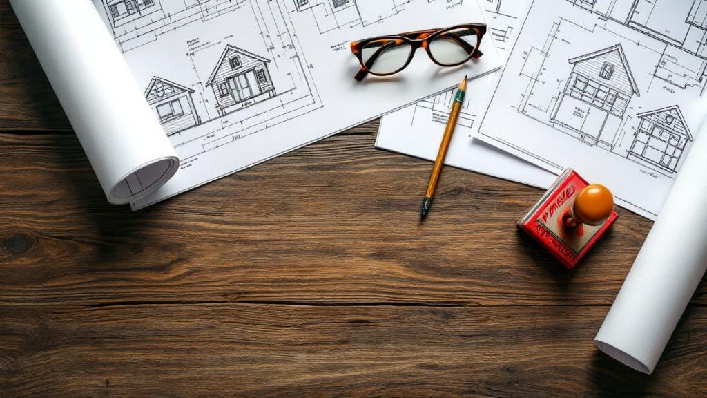 Blueprints and plans required for a garden shed permit application.