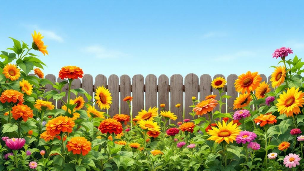 A beginner-friendly garden filled with easy-to-grow marigolds, sunflowers, and zinnias.