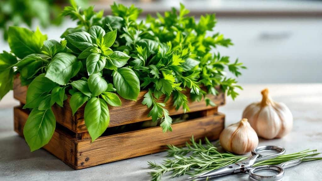 A collection of the best fresh herbs to grow for cooking, including basil, rosemary, and parsley.