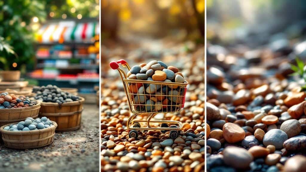 Searching for unique natural stones in a public area where collection is allowed.