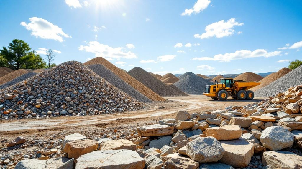 A large landscaping supply yard offering various types of river rocks in bulk