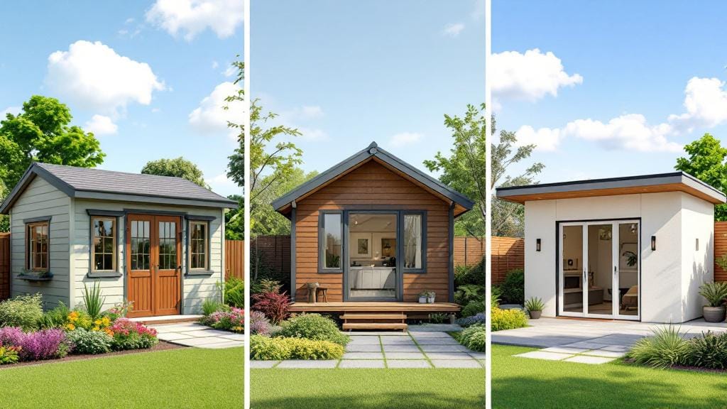 Comparison of different garden shed roof designs including gable, pent, and flat roof styles.