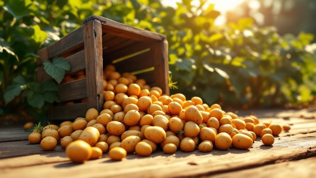 Successful container gardening harvest of 50 potatoes from one bucket