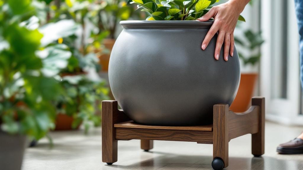 Heavy duty wooden plant caddy with wheels for moving large garden pots