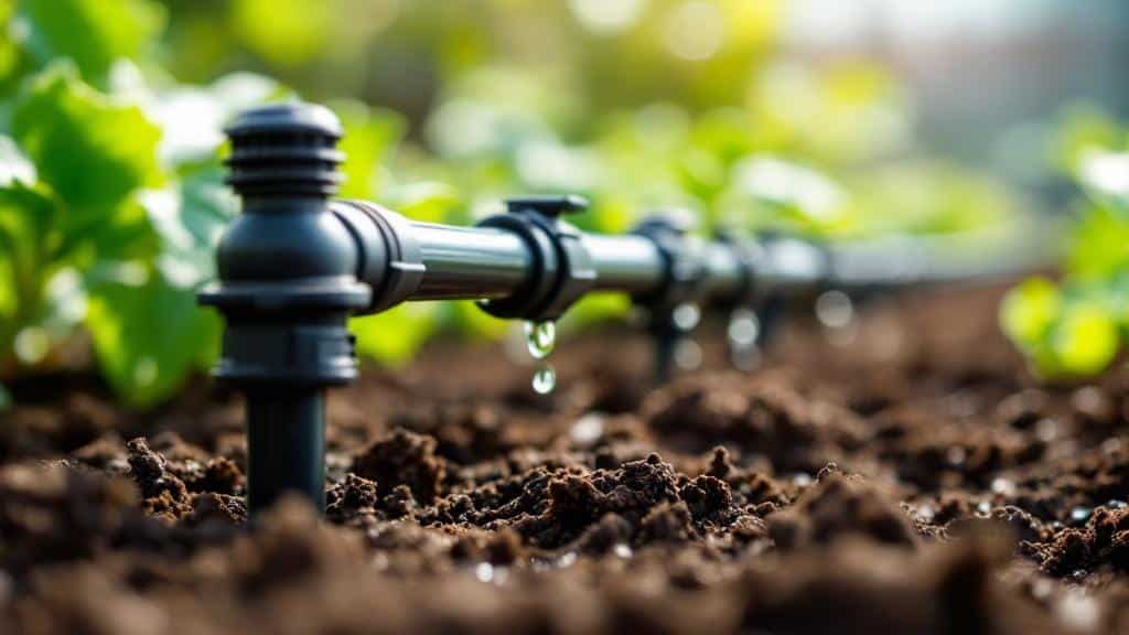 A rust-free drip irrigation system delivering water directly to a plant bed.