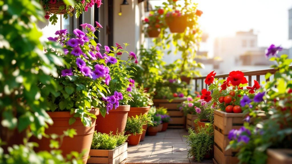 Variety of best plants for outdoor containers on a small balcony garden