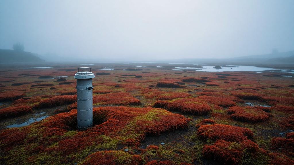 Measuring the peat depth of an ancient bog with a scientific corer.