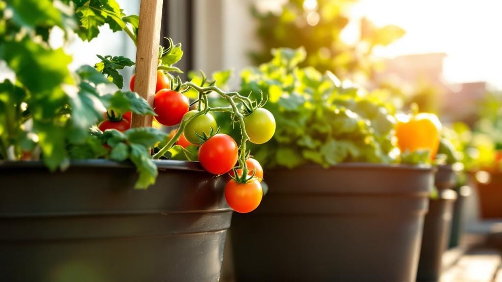 Best vegetables to grow in containers on a balcony including tomatoes lettuce and peppers