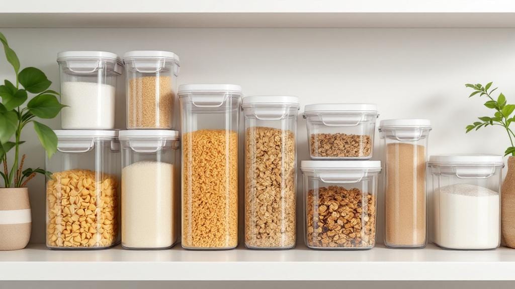 Better Homes and Gardens airtight food storage containers in an organized pantry