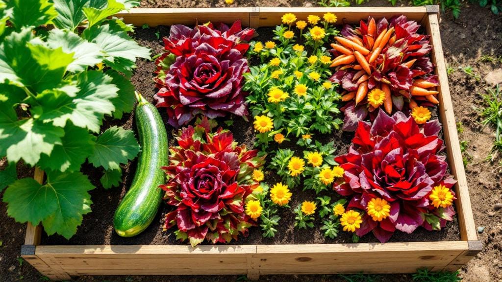Optimal 4x4 square foot garden layout featuring zucchini in a 2x2 square space.