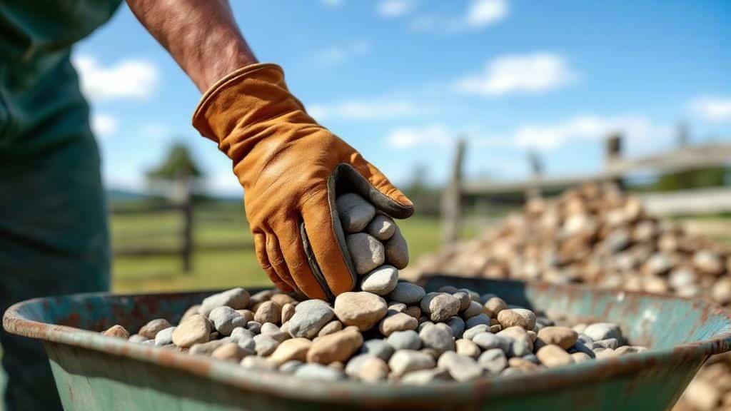 A person collecting free natural rocks for a DIY garden project.