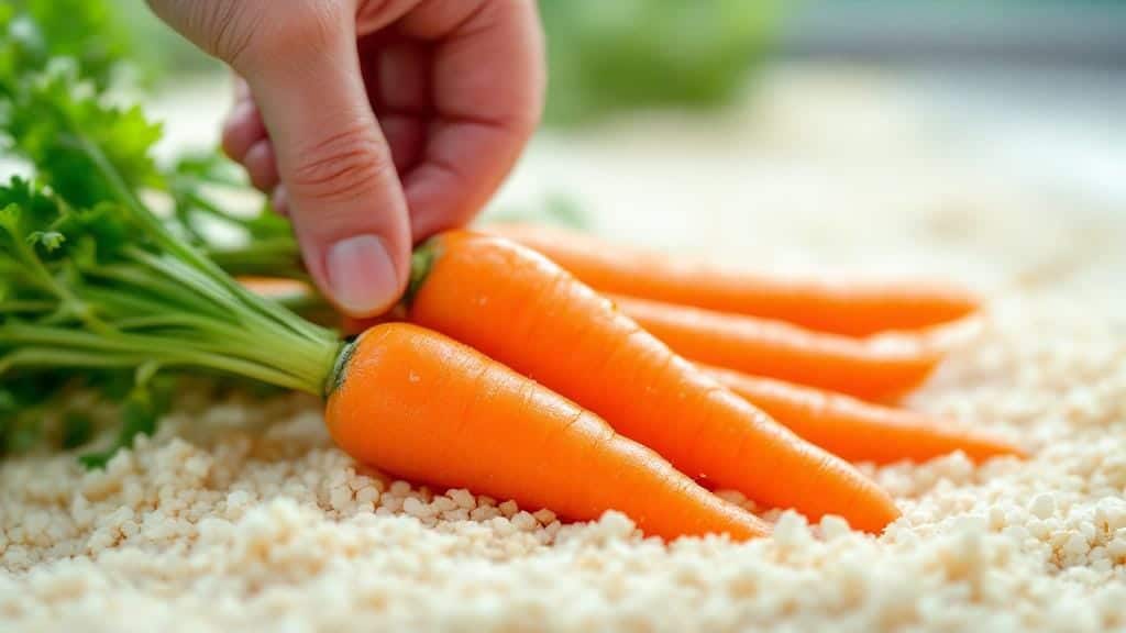 Perfectly straight and clean orange carrots being harvested from a soil-less hydroponic medium.