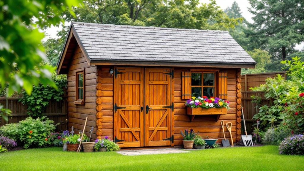 Classic gable roof garden shed with asphalt shingles providing extra headroom and efficient drainage.