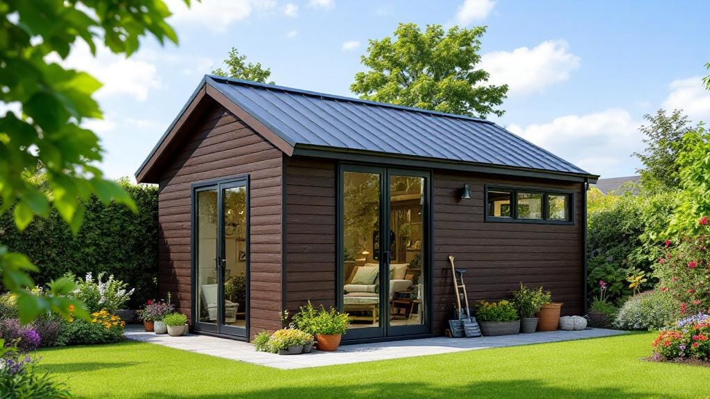 Modern sloped roof garden shed providing stylish and practical outdoor storage.